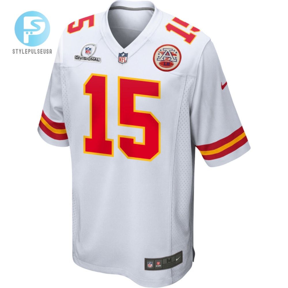 Patrick Mahomes 15 Kansas City Chiefs 2024 Divisional Patch Game Men Jersey  White 