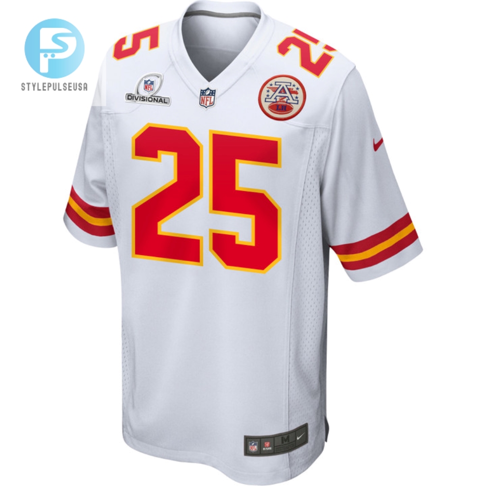 Clyde Edwardshelaire 25 Kansas City Chiefs 2024 Divisional Patch Game Men Jersey  White 