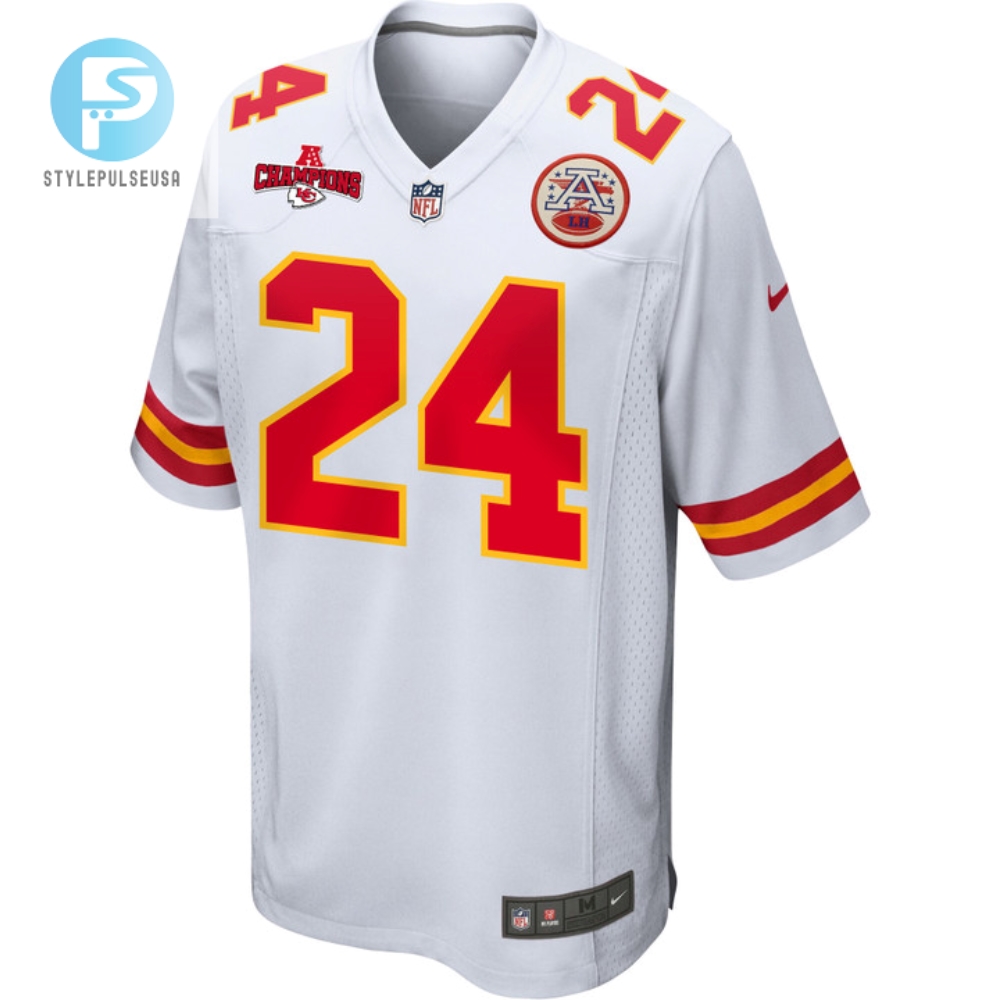 Skyy Moore 24 Kansas City Chiefs Afc Champions Patch Game Men Jersey  White 