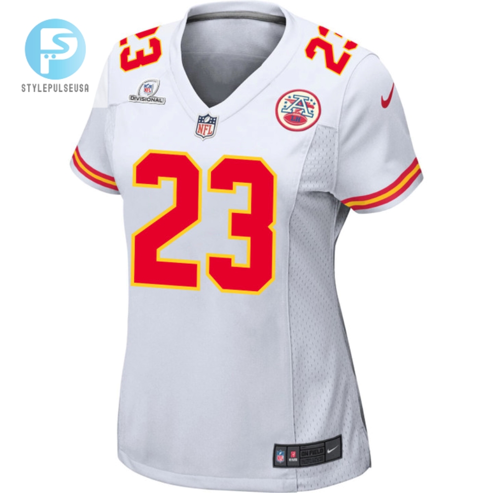Drue Tranquill 23 Kansas City Chiefs 2024 Divisional Patch Game Women Jersey  White 