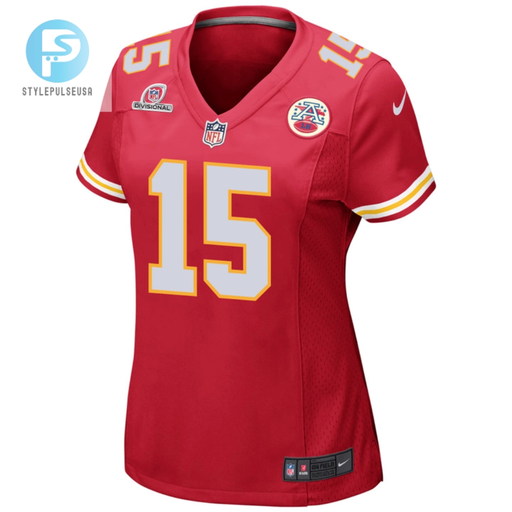 Patrick Mahomes 15 Kansas City Chiefs 2024 Divisional Patch Game Women Jersey  Red 