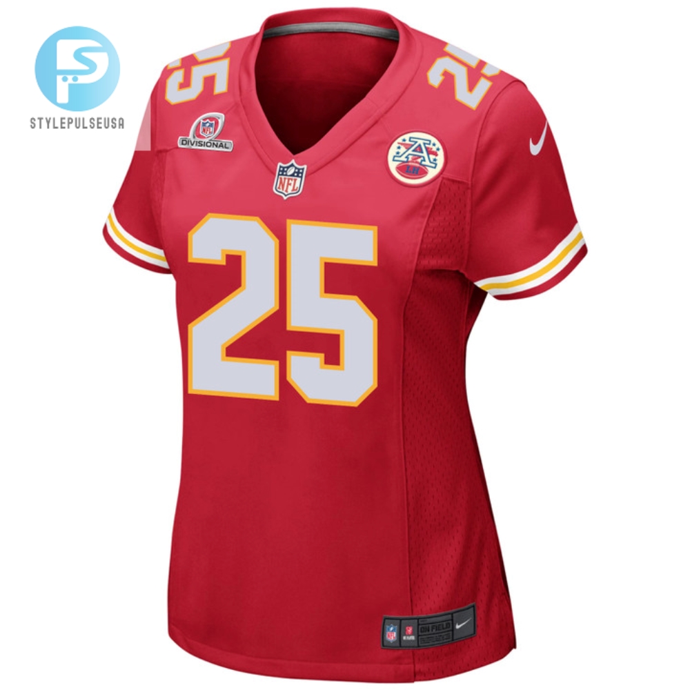 Clyde Edwardshelaire 25 Kansas City Chiefs 2024 Divisional Patch Game Women Jersey  Red 