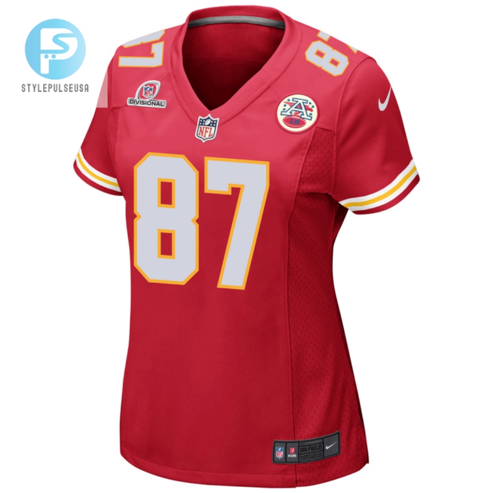 Travis Kelce 87 Kansas City Chiefs 2024 Divisional Patch Game Women Jersey  Red 