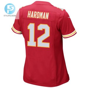 Mecole Hardman 12 Kansas City Chiefs 2024 Divisional Patch Game Women Jersey Red stylepulseusa 1 2