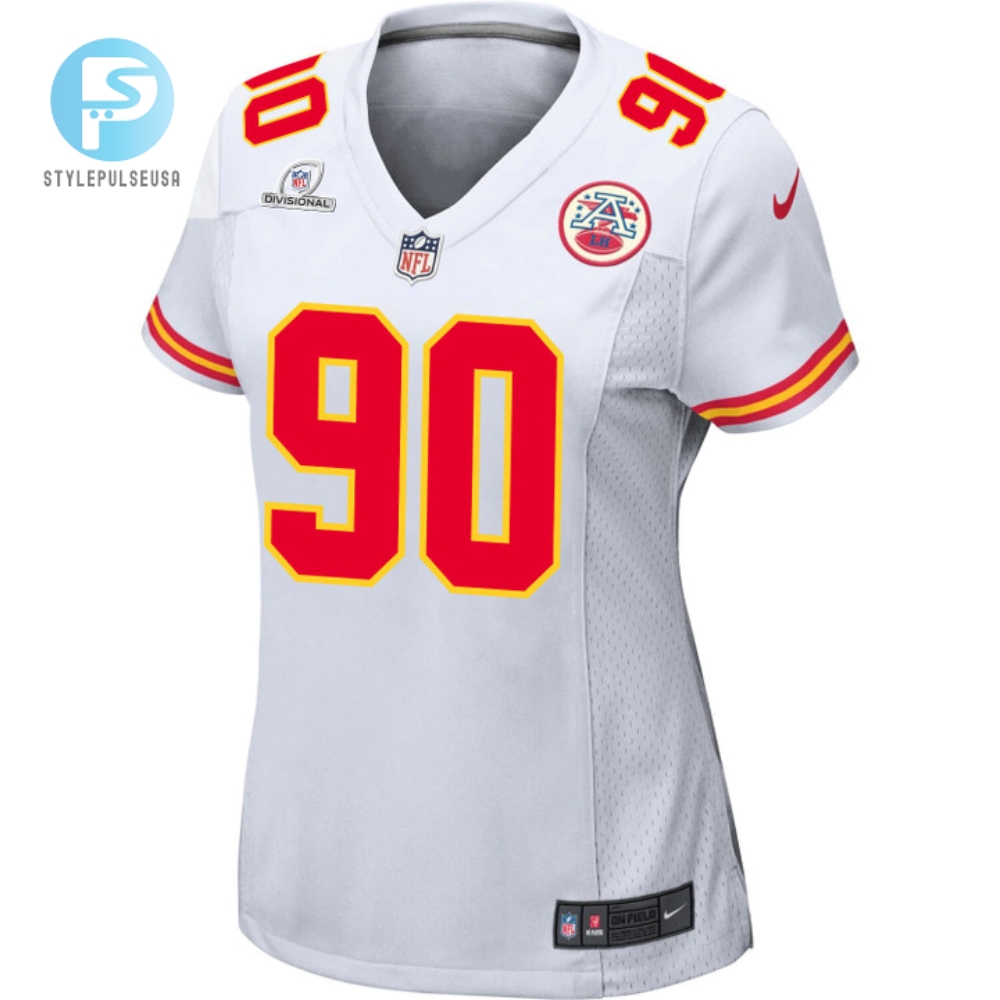 Charles Omenihu 90 Kansas City Chiefs 2024 Divisional Patch Game Women Jersey  White 