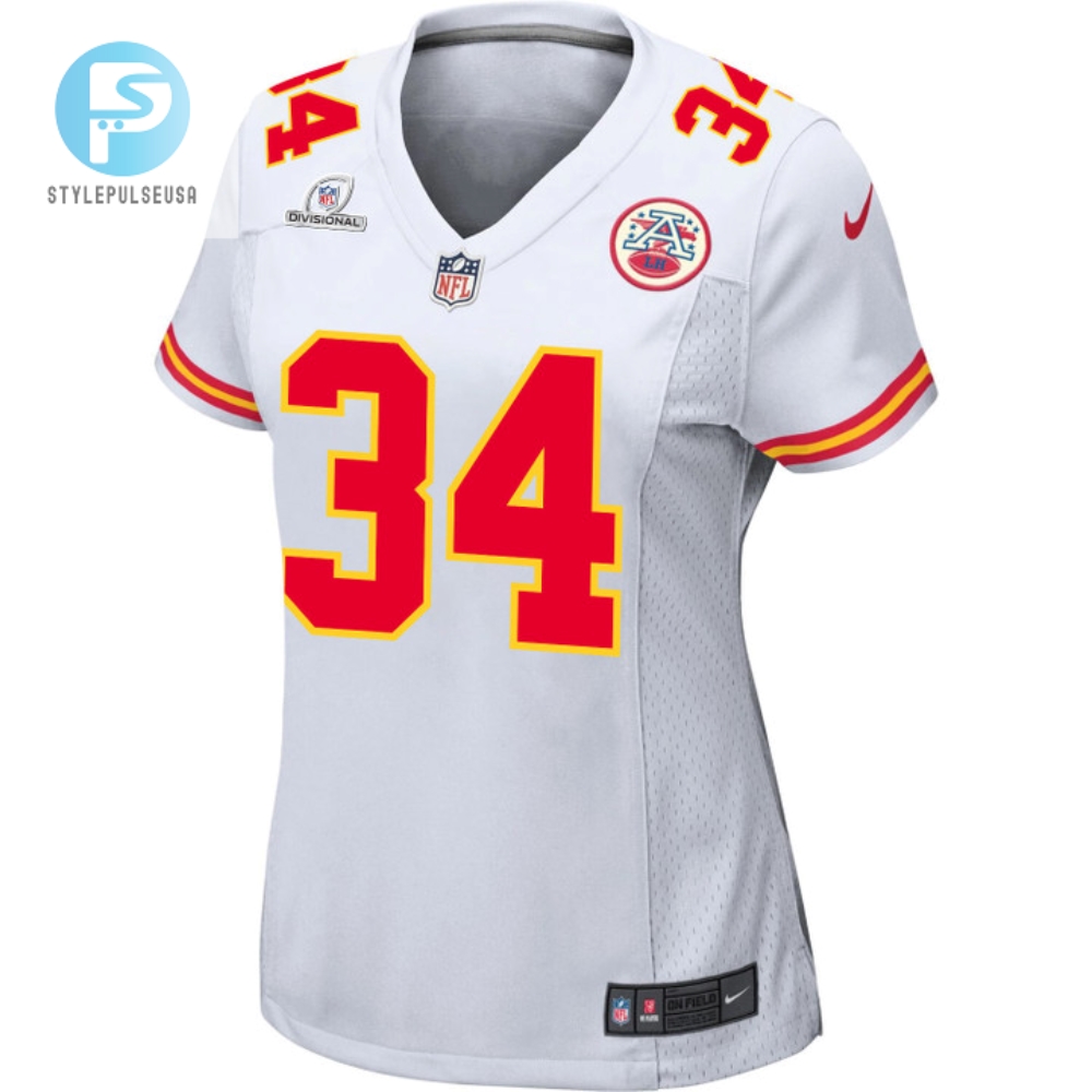 Deneric Prince 34 Kansas City Chiefs 2024 Divisional Patch Game Women Jersey  White 