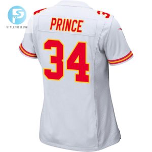 Deneric Prince 34 Kansas City Chiefs 2024 Divisional Patch Game Women Jersey White stylepulseusa 1 2