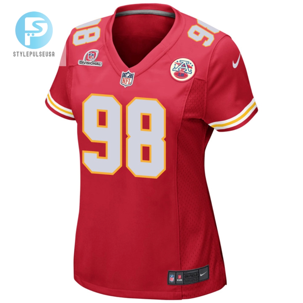 Tershawn Wharton 98 Kansas City Chiefs 2024 Divisional Patch Game Women Jersey  Red 