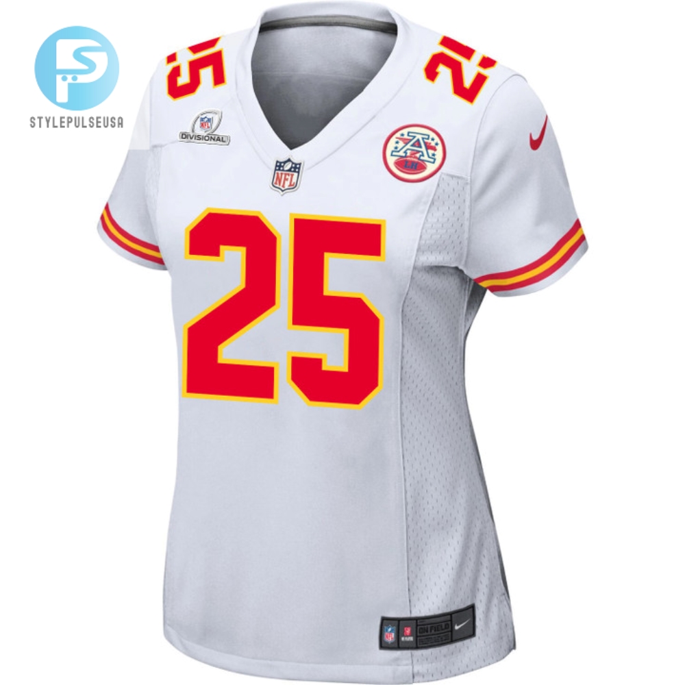 Clyde Edwardshelaire 25 Kansas City Chiefs 2024 Divisional Patch Game Women Jersey  White 