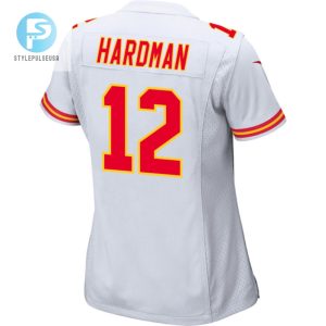 Mecole Hardman 12 Kansas City Chiefs 2024 Divisional Patch Game Women Jersey White stylepulseusa 1 2