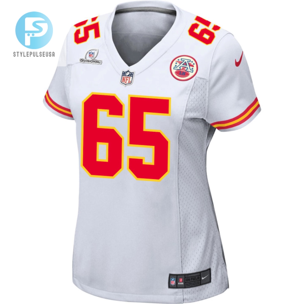 Trey Smith 65 Kansas City Chiefs 2024 Divisional Patch Game Women Jersey  White 