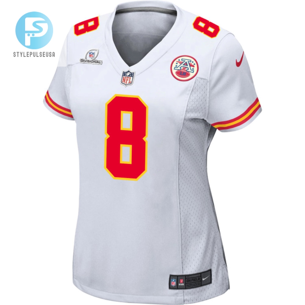 Justyn Ross 8 Kansas City Chiefs 2024 Divisional Patch Game Women Jersey  White 