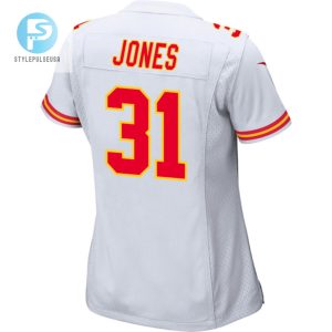 Nic Jones 31 Kansas City Chiefs 2024 Divisional Patch Game Women Jersey White stylepulseusa 1 2