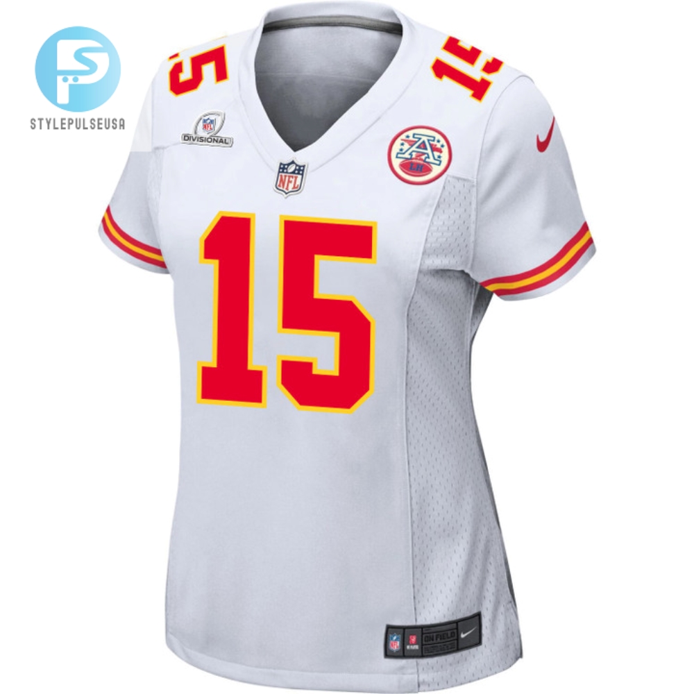 Patrick Mahomes 15 Kansas City Chiefs 2024 Divisional Patch Game Women Jersey  White 