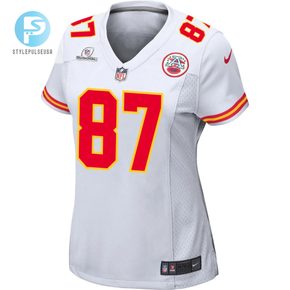 Travis Kelce 87 Kansas City Chiefs 2024 Divisional Patch Game Women Jersey  White 