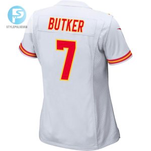 Harrison Butker 7 Kansas City Chiefs 2024 Divisional Patch Game Women Jersey White stylepulseusa 1 2