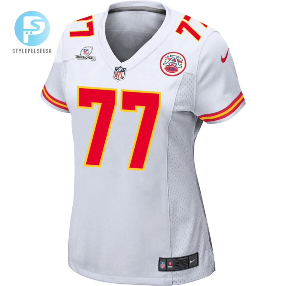 Lucas Niang 77 Kansas City Chiefs 2024 Divisional Patch Game Women Jersey  White 