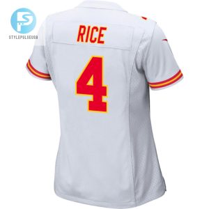 Rashee Rice 4 Kansas City Chiefs 2024 Divisional Patch Game Women Jersey White stylepulseusa 1 2