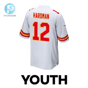 Mecole Hardman 12 Kansas City Chiefs 2024 Divisional Patch Game Youth Jersey White stylepulseusa 1 2