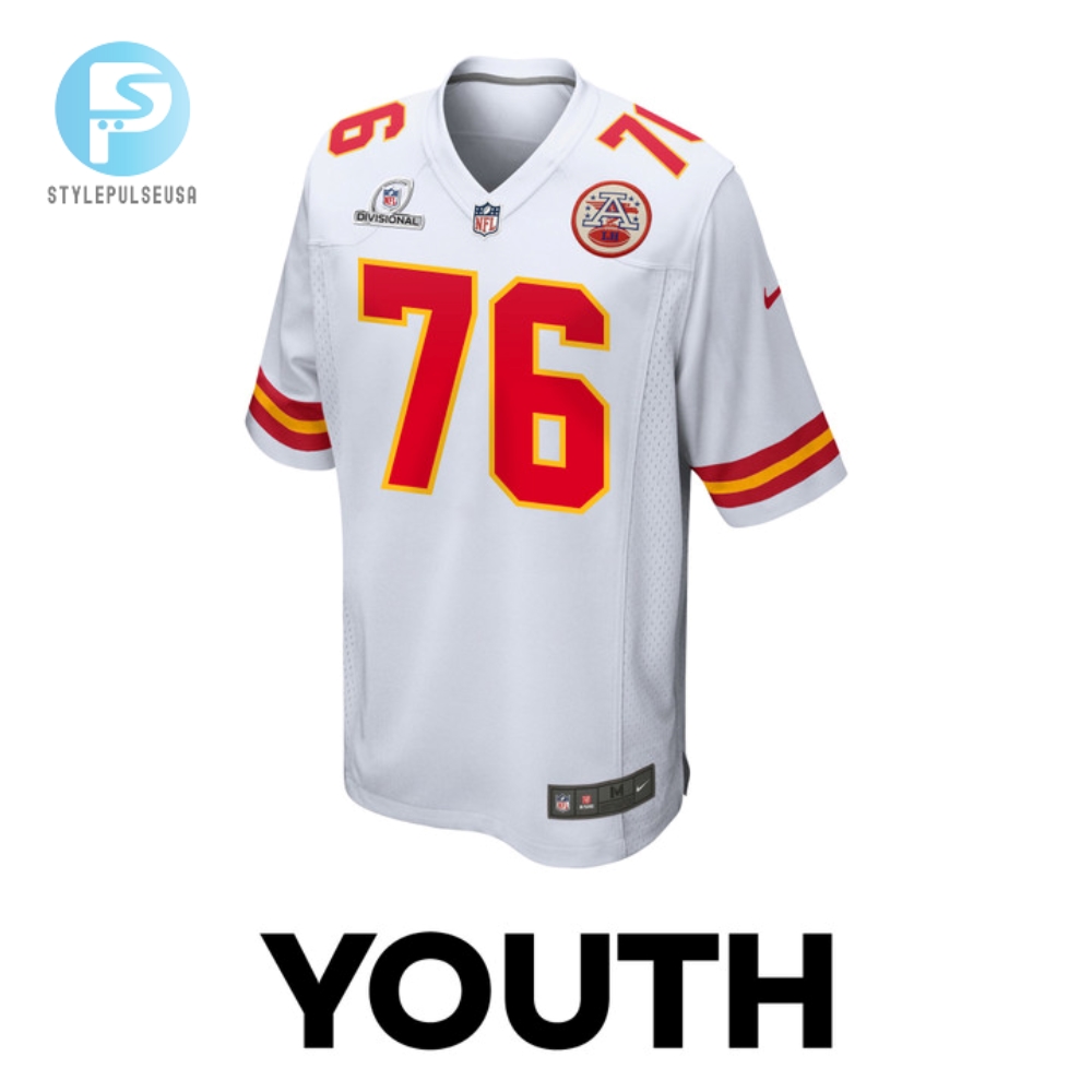 Prince Tega Wanogho 76 Kansas City Chiefs 2024 Divisional Patch Game Youth Jersey  White 