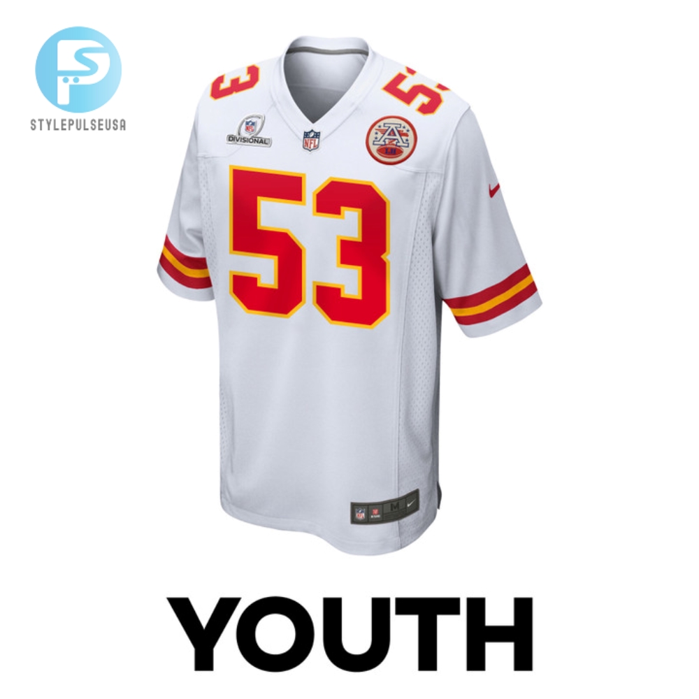 Bj Thompson 53 Kansas City Chiefs 2024 Divisional Patch Game Youth Jersey  White 