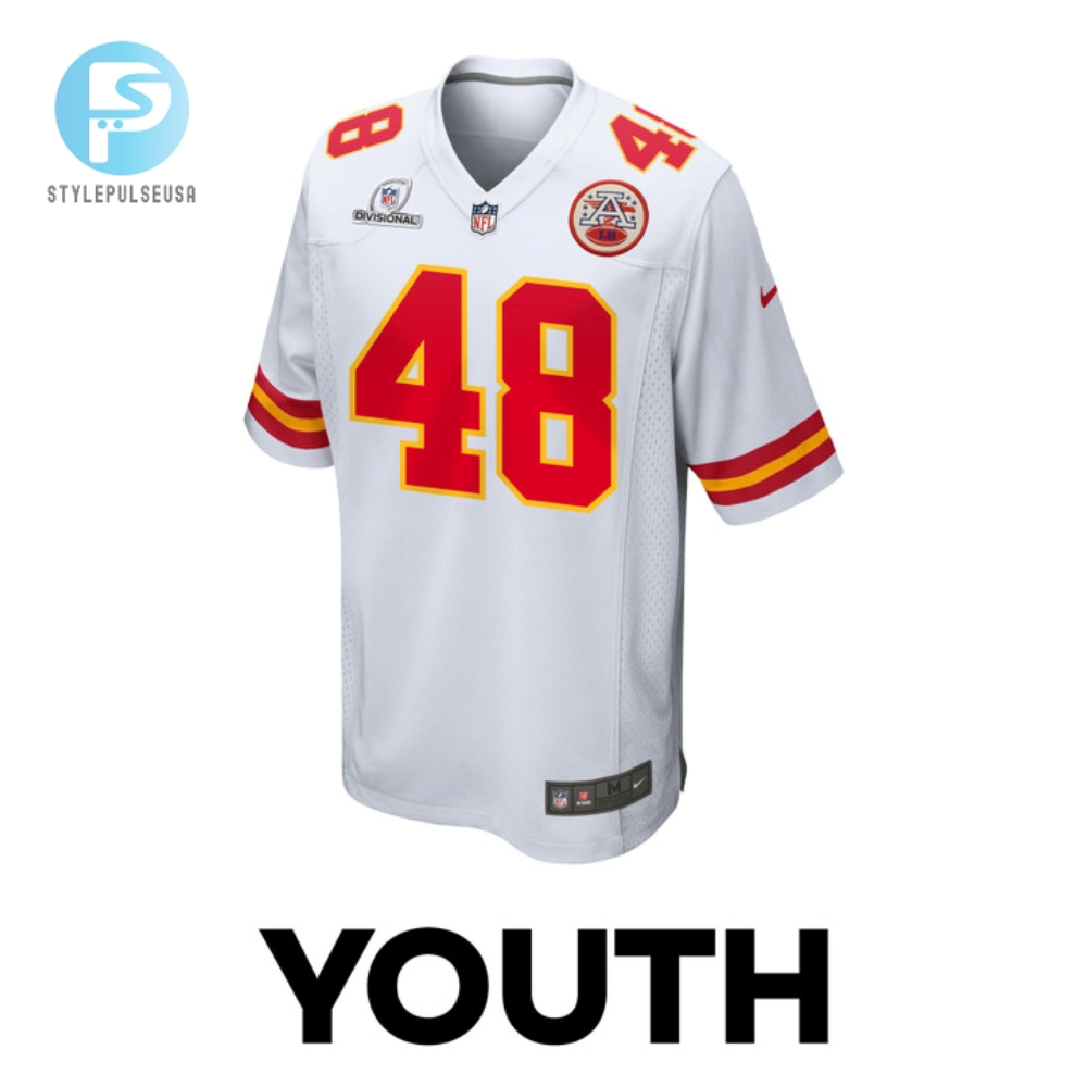Cole Christiansen 48 Kansas City Chiefs 2024 Divisional Patch Game Youth Jersey  White 