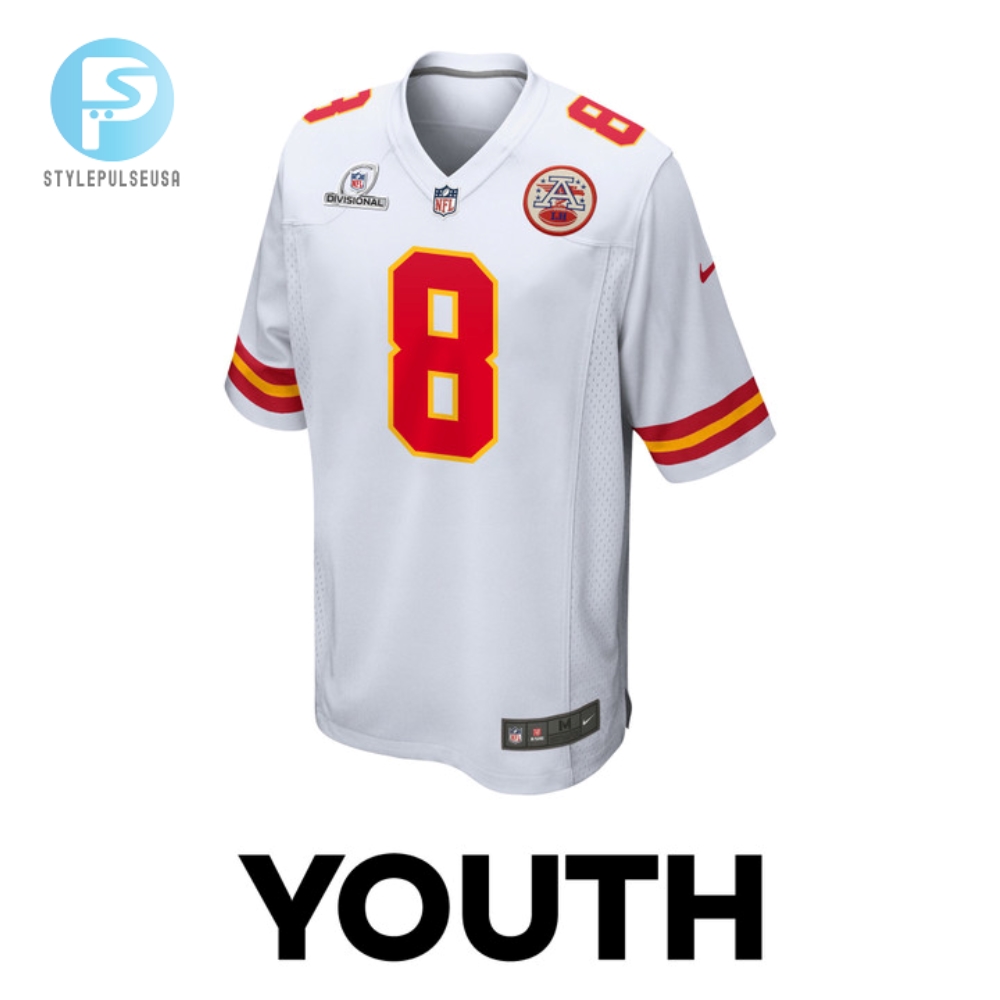 Justyn Ross 8 Kansas City Chiefs 2024 Divisional Patch Game Youth Jersey  White 