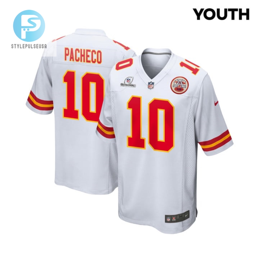 Isiah Pacheco 10 Kansas City Chiefs 2024 Divisional Patch Game Youth Jersey White stylepulseusa 1