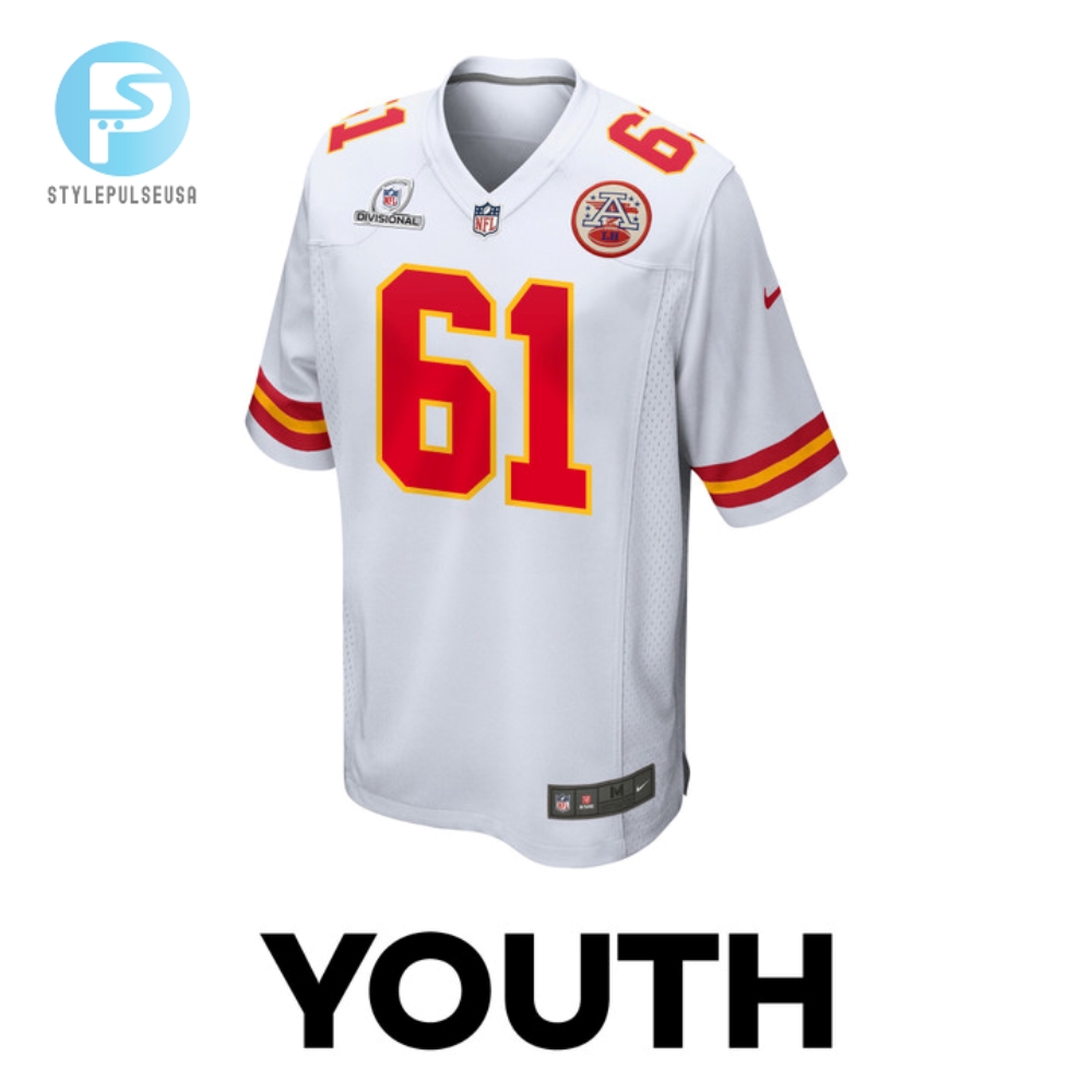 Austin Reiter 61 Kansas City Chiefs 2024 Divisional Patch Game Youth Jersey  White 