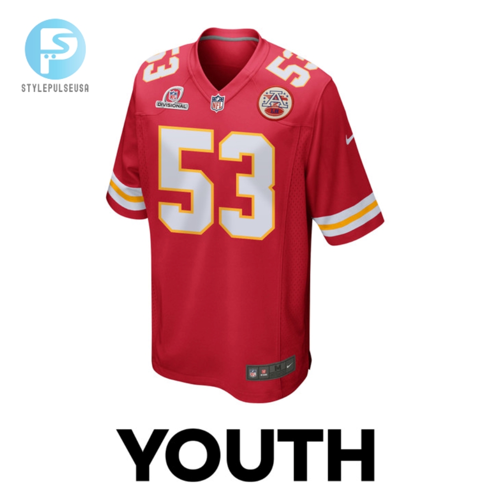 Bj Thompson 53 Kansas City Chiefs 2024 Divisional Patch Game Youth Jersey  Red 
