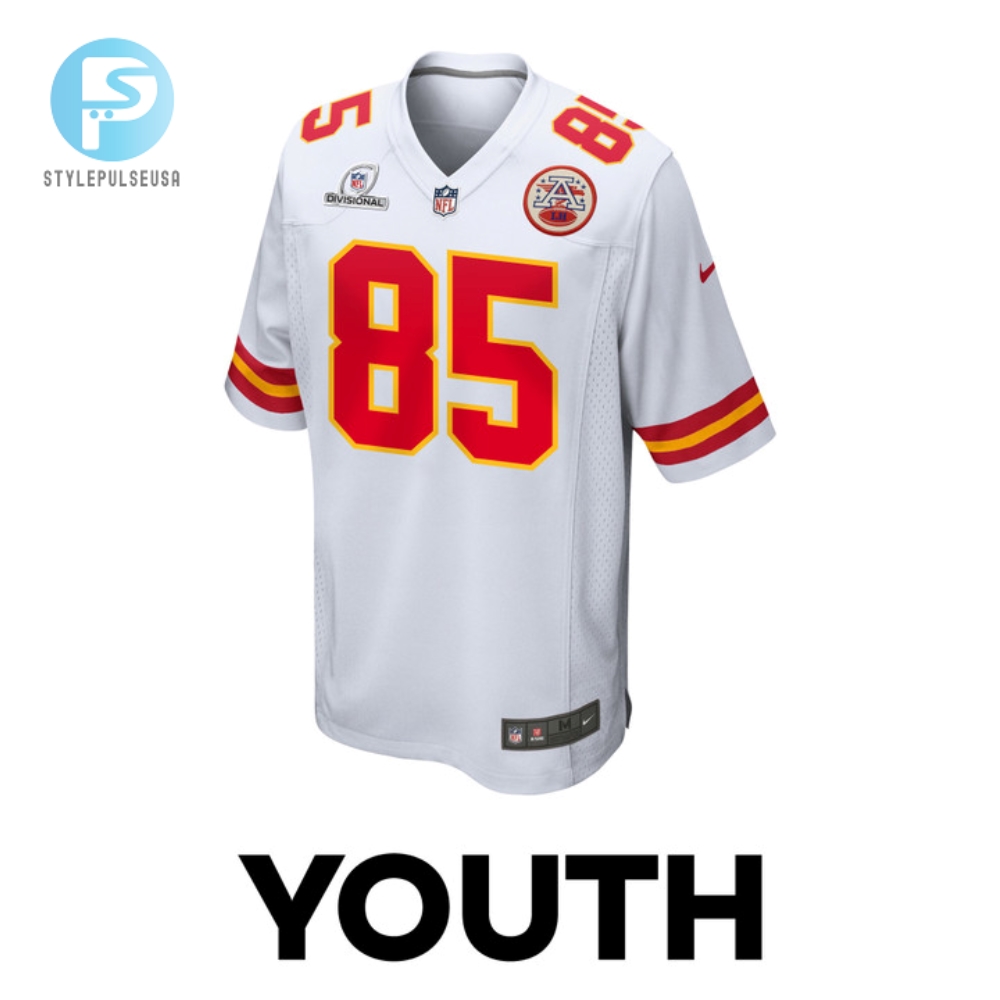 Izaiah Gathings 85 Kansas City Chiefs 2024 Divisional Patch Game Youth Jersey  White 
