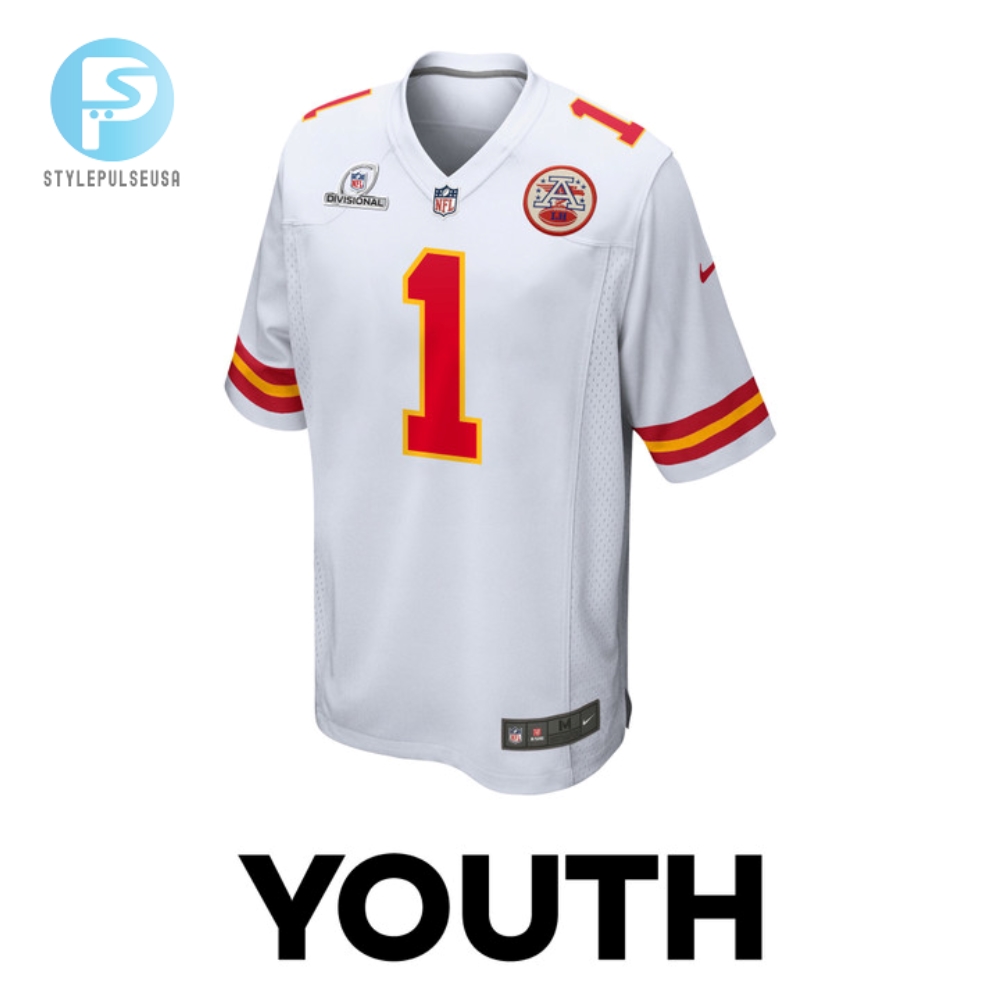 Jerick Mckinnon 1 Kansas City Chiefs 2024 Divisional Patch Game Youth Jersey  White 
