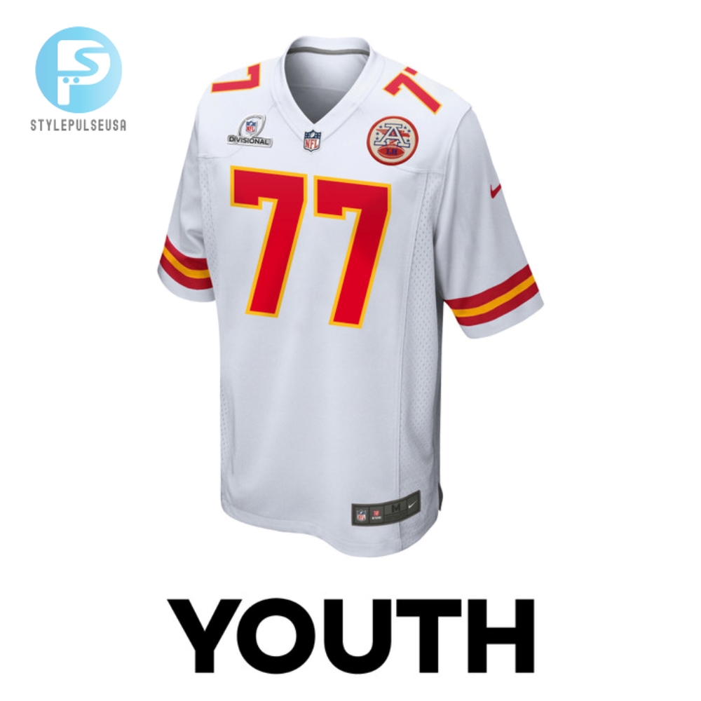 Lucas Niang 77 Kansas City Chiefs 2024 Divisional Patch Game Youth Jersey  White 