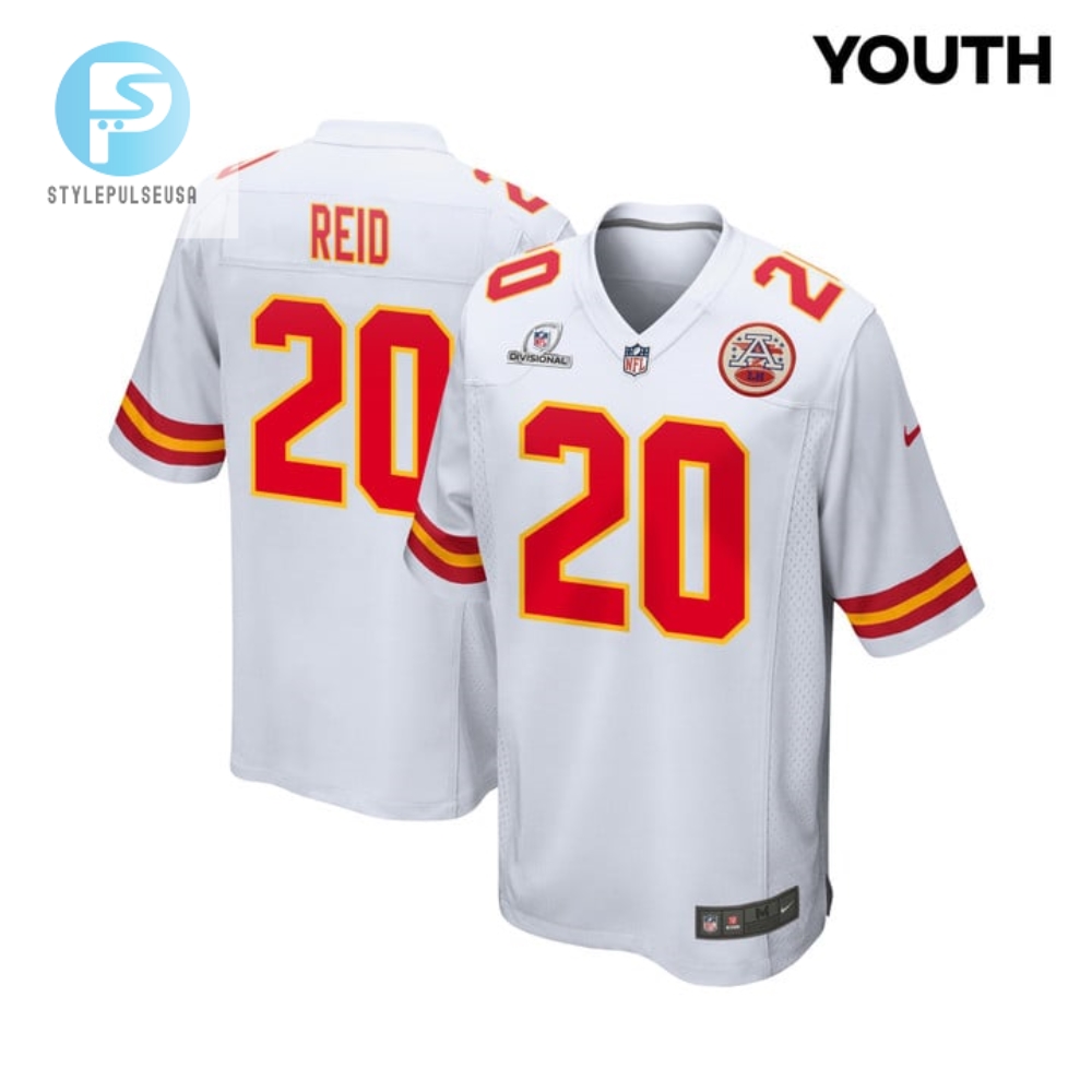 Justin Reid 20 Kansas City Chiefs 2024 Divisional Patch Game Youth Jersey White stylepulseusa 1