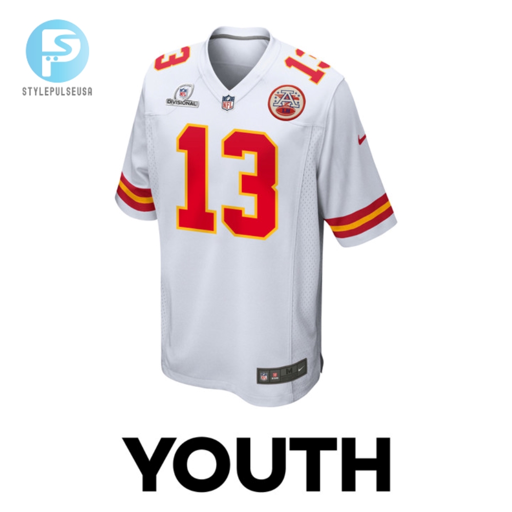 Nazeeh Johnson 13 Kansas City Chiefs 2024 Divisional Patch Game Youth Jersey  White 