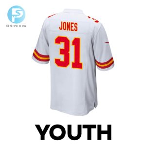 Nic Jones 31 Kansas City Chiefs 2024 Divisional Patch Game Youth Jersey White stylepulseusa 1 2