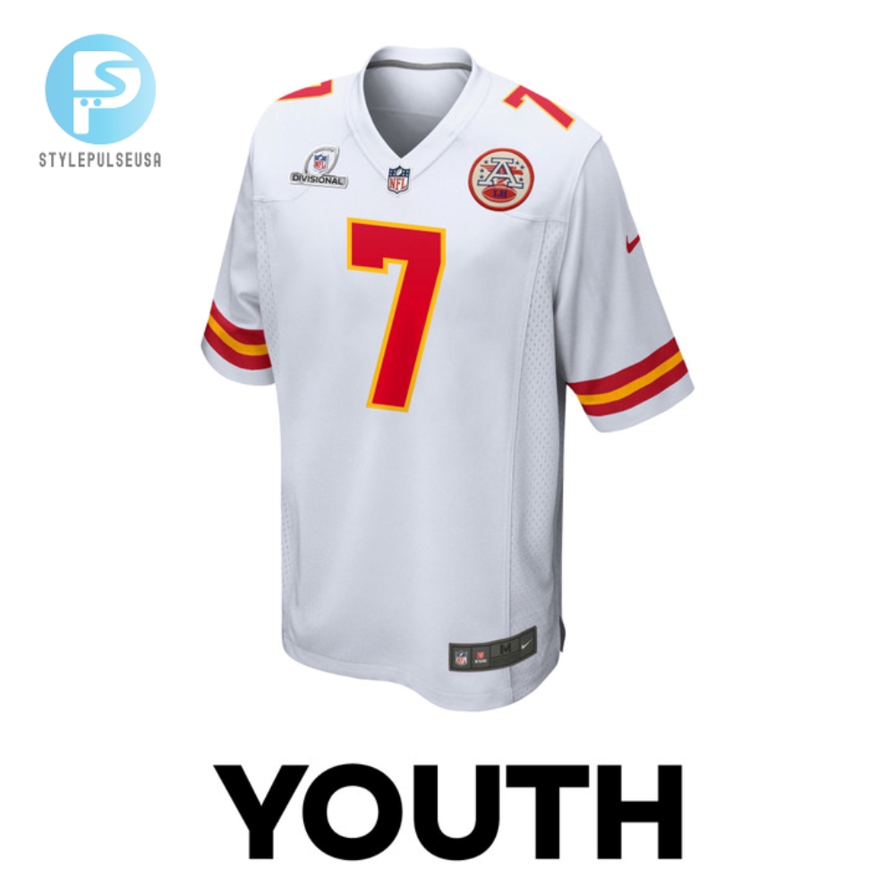 Harrison Butker 7 Kansas City Chiefs 2024 Divisional Patch Game Youth Jersey  White 
