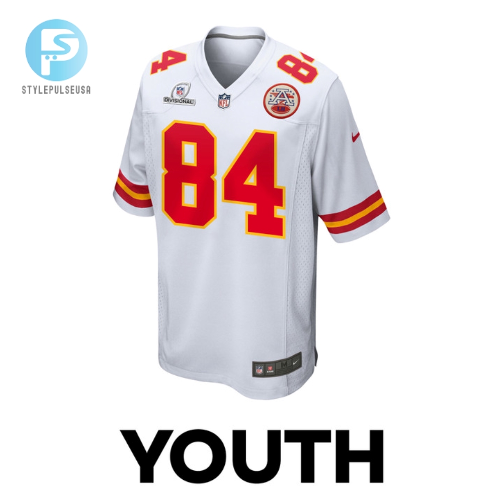 Justin Watson 84 Kansas City Chiefs 2024 Divisional Patch Game Youth Jersey  White 
