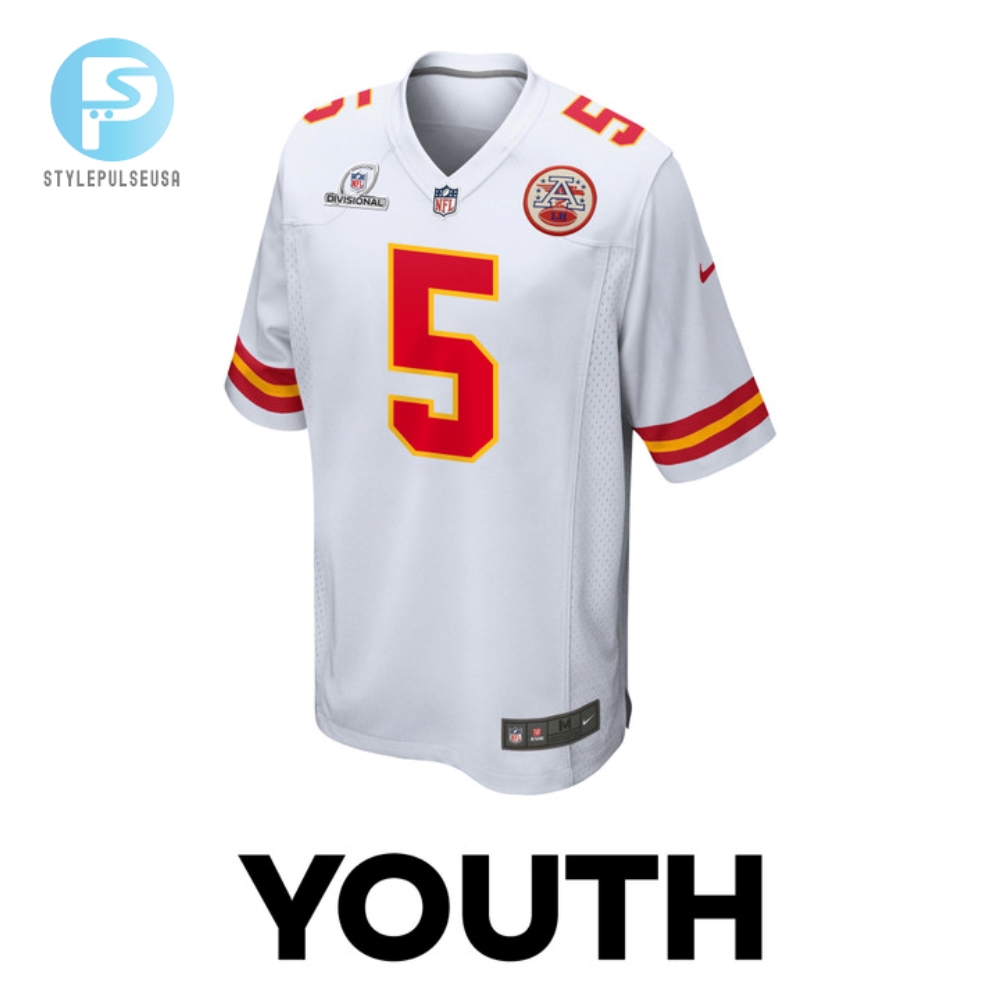 Tommy Townsend 5 Kansas City Chiefs 2024 Divisional Patch Game Youth Jersey  White 