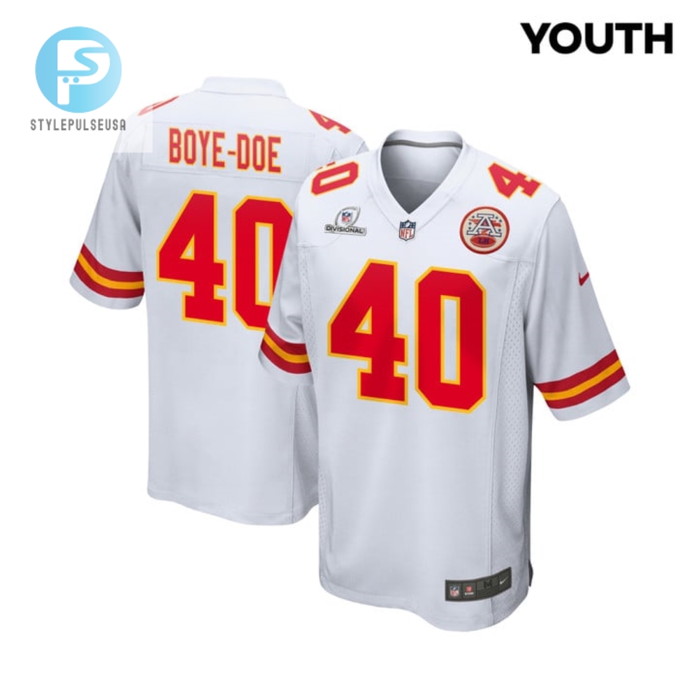 Ekow Boyedoe 40 Kansas City Chiefs 2024 Divisional Patch Game Youth Jersey White stylepulseusa 1