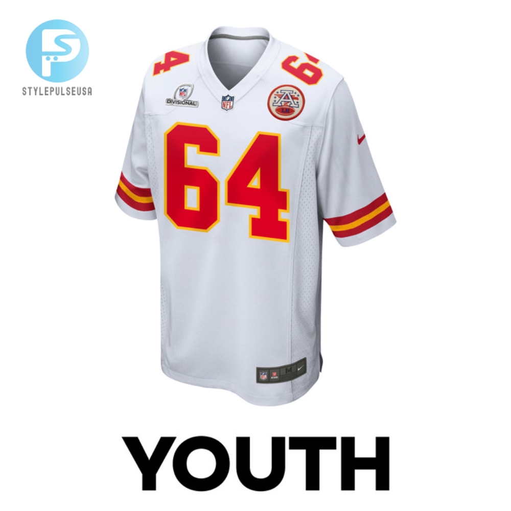 Wanya Morris 64 Kansas City Chiefs 2024 Divisional Patch Game Youth Jersey  White 
