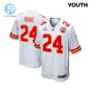 Skyy Moore 24 Kansas City Chiefs 2024 Divisional Patch Game Youth Jersey White stylepulseusa 1