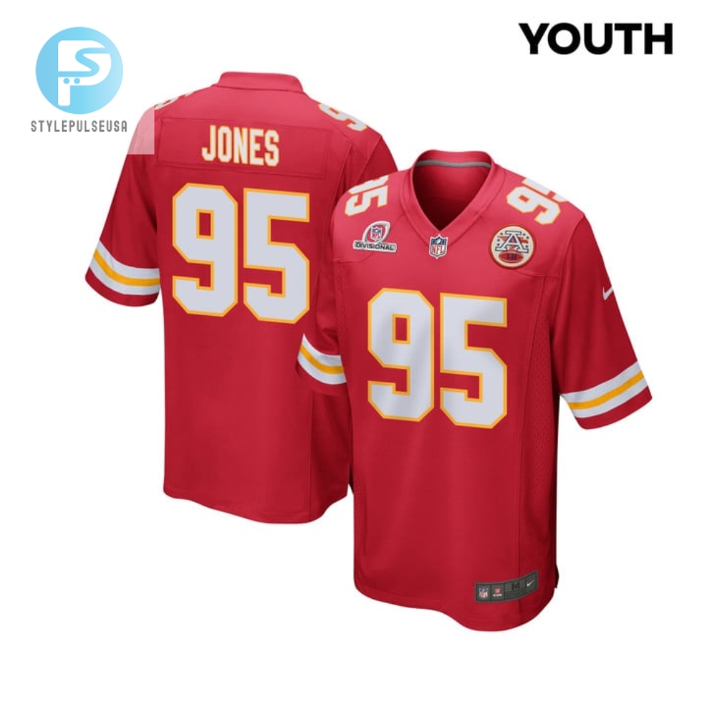 Chris Jones 95 Kansas City Chiefs 2024 Divisional Patch Game Youth Jersey Red stylepulseusa 1