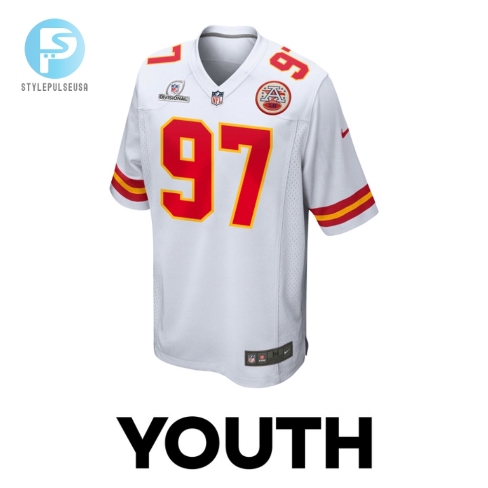 Felix Anudikeuzomah 97 Kansas City Chiefs 2024 Divisional Patch Game Youth Jersey  White 