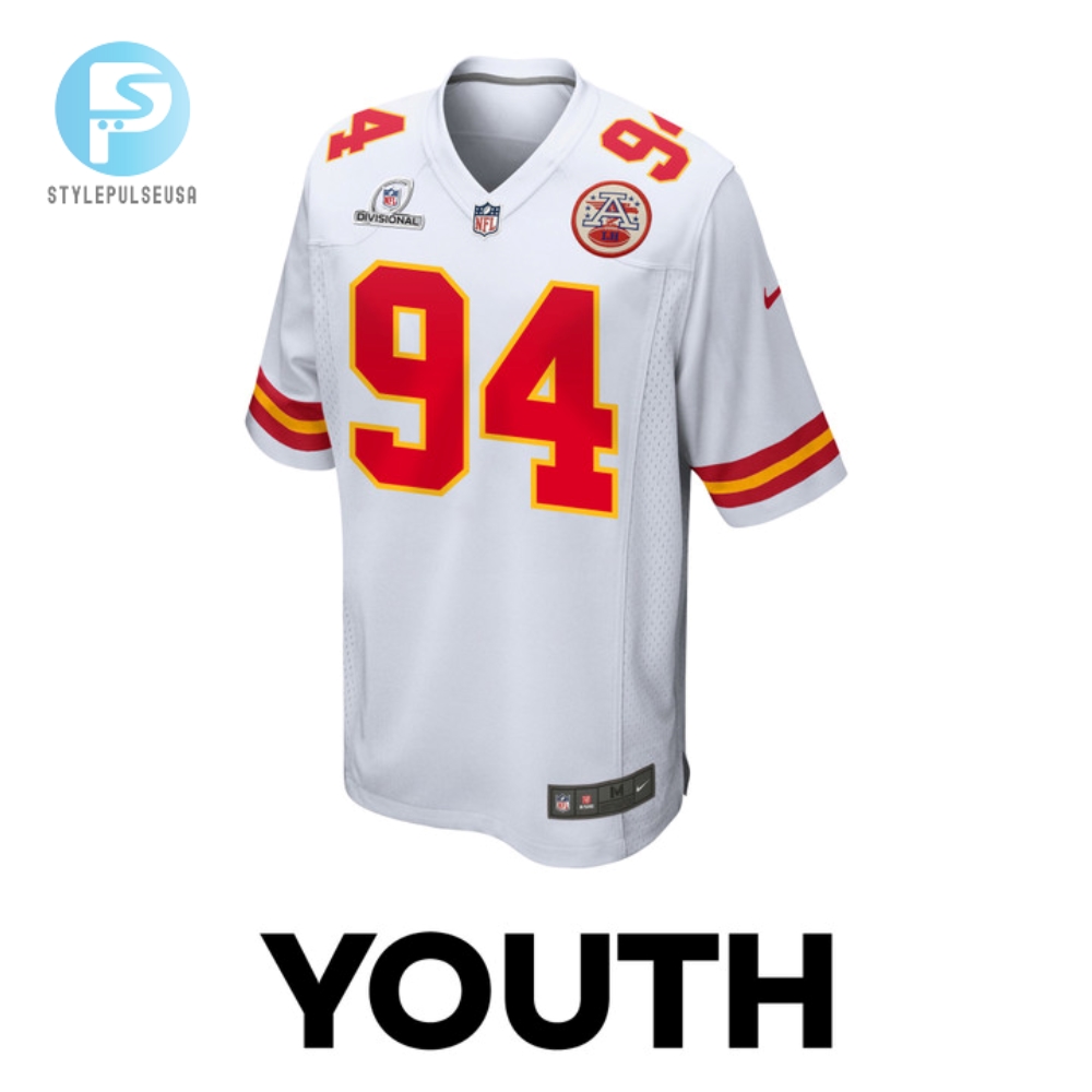 Malik Herring 94 Kansas City Chiefs 2024 Divisional Patch Game Youth Jersey  White 