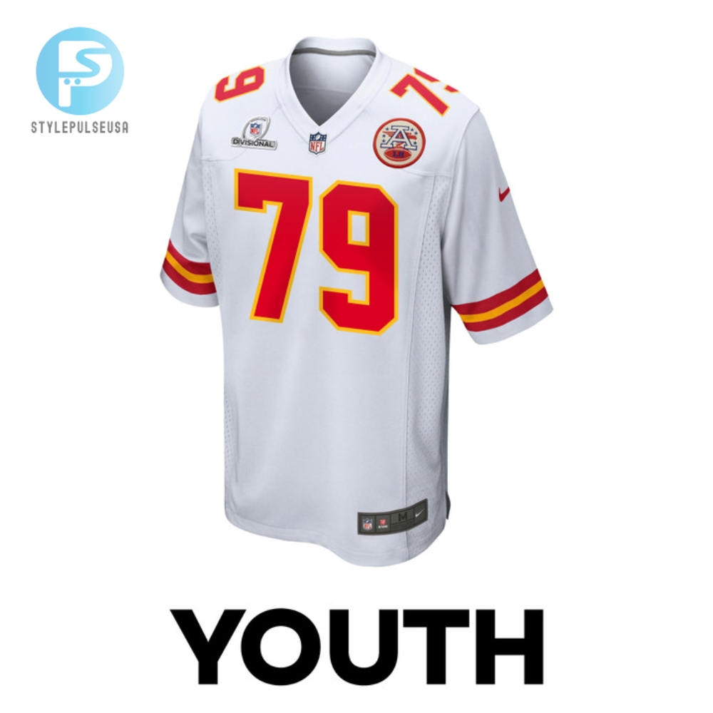 Donovan Smith 79 Kansas City Chiefs 2024 Divisional Patch Game Youth Jersey  White 