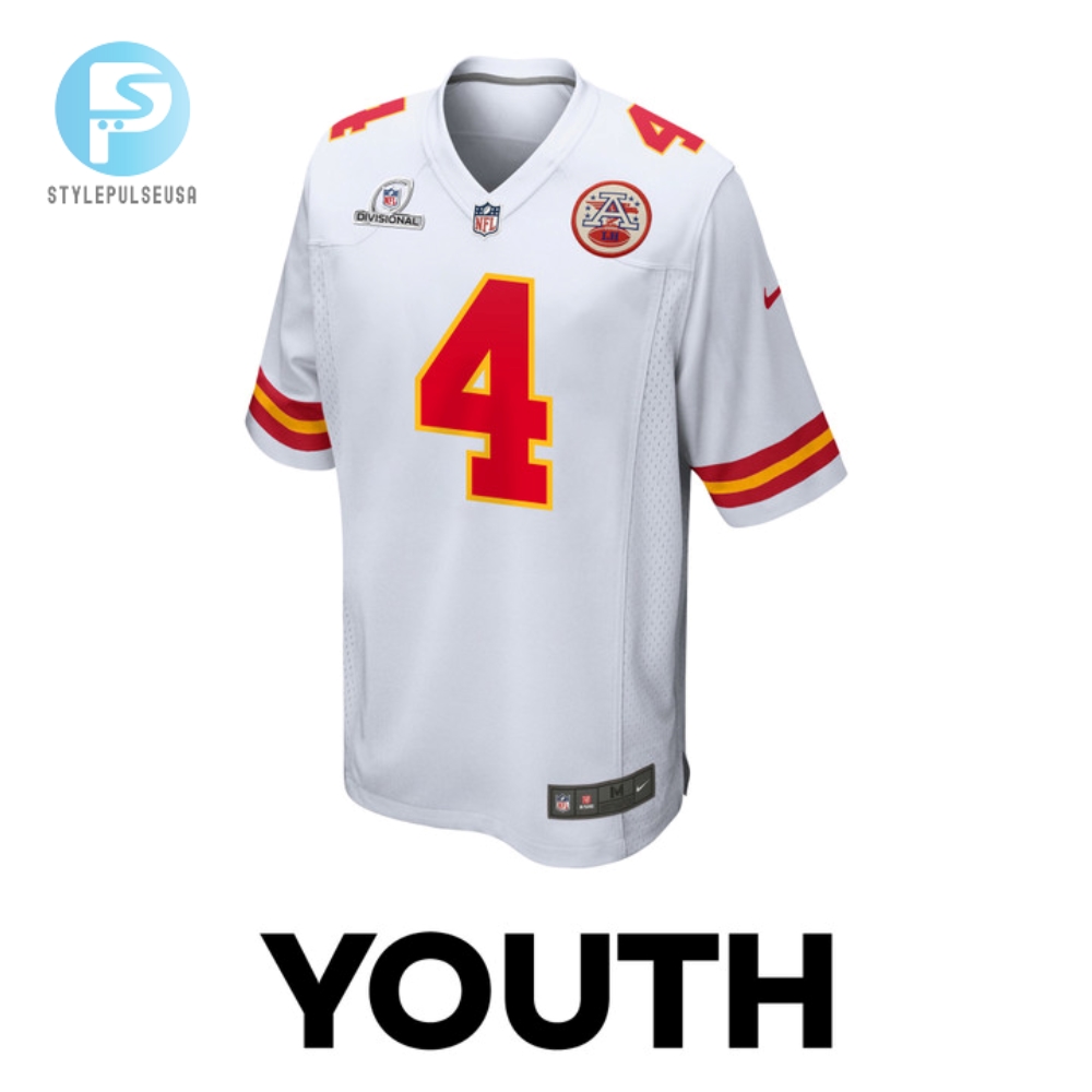 Rashee Rice 4 Kansas City Chiefs 2024 Divisional Patch Game Youth Jersey  White 