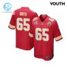 Trey Smith 65 Kansas City Chiefs 2024 Divisional Patch Game Youth Jersey Red stylepulseusa 1