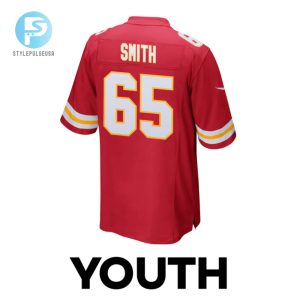 Trey Smith 65 Kansas City Chiefs 2024 Divisional Patch Game Youth Jersey Red stylepulseusa 1 2