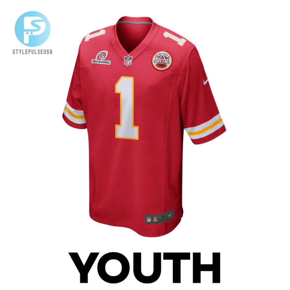 Jerick Mckinnon 1 Kansas City Chiefs 2024 Divisional Patch Game Youth Jersey  Red 